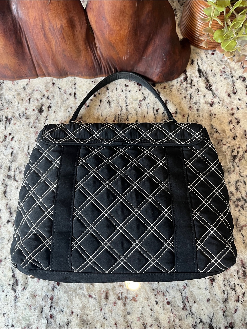 Vera Bradley Black Quilted Satchel with White Stitching - Picture 5 of 10
